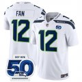 Men's Seattle Seahawks #12 Fan White 2025 F.U.S.E. 50th Anniversary Patch Vapor Limited Football Stitched Jersey Cheap Wholesale