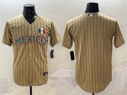 Cheap Men's Mexico Baseball Blank Tan 2023 World Baseball Classic Stitched Jersey