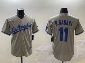 Mens Los Angeles Dodgers #11 Roki Sasaki Gray Cool Base Stitched Baseball Jersey Cheap