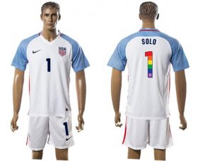 Wholesale Cheap USA #1 Solo White Rainbow Soccer Country Jersey