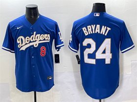 Cheap Men\'s Los Angeles Dodgers Front #8 Back #24 Kobe Bryant Blue Gold Cool Base Stitched Jersey