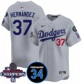 Cheap Men's Los Angeles Dodgers #37 Teoscar Hernandez Gray 2024 World Series Champions With Fernando Memorial Patch Vapor Premier Limited Stitched Baseball Jersey