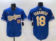 Cheap Men's Los Angeles Dodgers #18 Yoshinobu Yamamoto Royal 2025 Gold Collection Limited Stitched Baseball Jersey