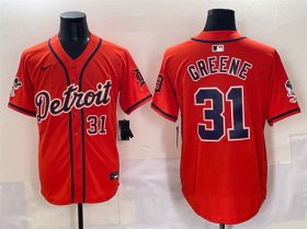 Cheap Men\'s Detroit Tigers #31 Riley Greene Orange With Patch Vapor Premier Limited Stitched Baseball Jersey