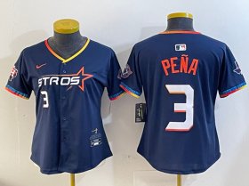 Cheap Women\'s Houston Astros #3 Jeremy Pena Navy 2025 City Connect With Texas Patch Limited Stitched Baseball Jersey(Run Small)