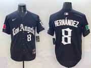 Cheap Men's Los Angeles Dodgers #8 Enrique Hernandez Black Mexico 2025 LA Gothic Style With Fernando Patch Vapor Premier Limited Stitched Baseball Jersey