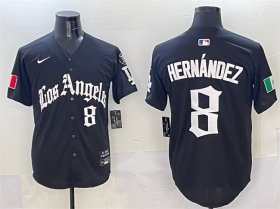 Cheap Men\'s Los Angeles Dodgers #8 Enrique Hernandez Black Mexico 2025 LA Gothic Style With Fernando Patch Vapor Premier Limited Stitched Baseball Jersey