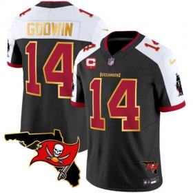 Men\'s Tampa Bay Buccaneers #14 Chris Godwin Black White With Florida Patch Gold Trim Vapor Football Stitched Jersey