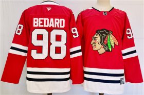 Cheap Men\'s Chicago Blackhawks #98 Connor Bedard Red Stitched Hockey Jersey