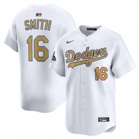 Men\'s Los Angeles Dodgers #16 Will Smith White 2025 Gold Collection Limited Stitched Baseball Jersey Cheap