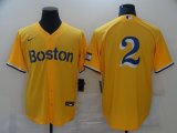 Wholesale Cheap Men's Boston Red Sox #2 Xander Bogaerts Gold 2021 City Connect Stitched MLB Cool Base Nike Jersey