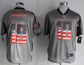 Wholesale Cheap Nike Bengals #18 A.J. Green Grey Men\'s Stitched NFL Elite USA Flag Fashion Jersey
