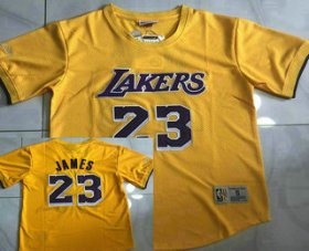 Cheap Men\'s Los Angeles Lakers #23 Lebron James Yellow Short Sleeved AU Throwback Jersey