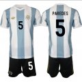 Men's Argentina #5 Leandro Paredes White Blue 2024-25 50th Anniversary Home Soccer Jersey Suit Cheap