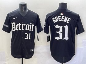 Cheap Men\'s Detroit Tigers #31 Riley Greene Black\'Motor Gothic Edition\' Vapor Premier Limited Stitched Baseball Jersey