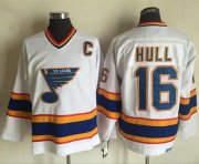 Wholesale Cheap Blues #16 Brett Hull White/Yellow CCM Throwback Stitched NHL Jersey