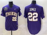 Cheap Men's LSU Tigers #22 Jared Jones Purple 2025 World Series & SEC Patch Stitched Baseball Jersey