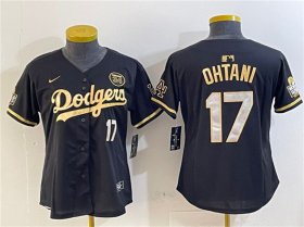 Cheap Women\'s Los Angeles Dodgers #17 Shohei Ohtani Black Gold 2024 World Series With Fernando Patch Vapor Limited Stitched Baseball Jersey(Run Small)