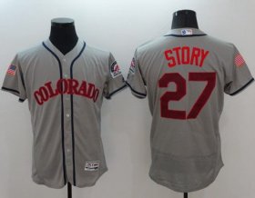 Wholesale Cheap Rockies #27 Trevor Story Grey Fashion Stars & Stripes Flexbase Authentic Stitched MLB Jersey