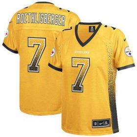 Wholesale Cheap Nike Steelers #7 Ben Roethlisberger Gold Women\'s Stitched NFL Elite Drift Fashion Jersey