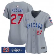 Women's Chicago Cubs #27 Seiya Suzuki Gray 'Ryne Sandberg Tribute' Vapor Limited V3 Stitched Baseball Jersey(Run Small) Cheap Wholesale