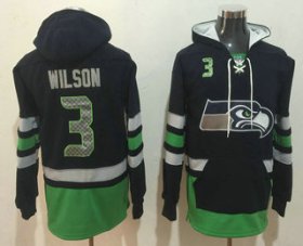 Wholesale Cheap Men\'s Seattle Seahawks #3 Russell Wilson NEW Navy Blue Pocket Stitched NFL Pullover Hoodie