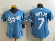 Cheap Women's Kansas City Royals #7 Bobby Witt Jr. Light Blue Cool Base Stitched Jersey(Run Small)