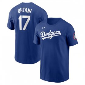 Cheap Men\'s Los Angeles Dodgers #17 Shohei Ohtani Royal 2025 Gold Collection Name & Number T-Shirt
