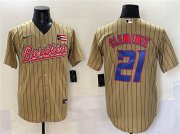 Cheap Men's Puerto Rico Baseball #21 Roberto Clemente Tan 2023 World Baseball Classic Stitched Jersey