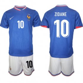 Cheap Men\'s France #10 Zidane Blue 2024-25 Home Soccer Jersey Suit