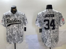 Cheap Men\'s Las Vegas Raiders #34 Bo Jackson 2024 Arctic Camo Salute To Service Stitched Baseball Jersey