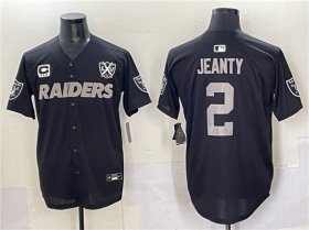 Men\'s Las Vegas Raiders #2 Ashton Jeanty Black With Nevada Silver Stat Patch And 65th Anniversary Patch 3-Star C Patch Stitched Baseball Jersey