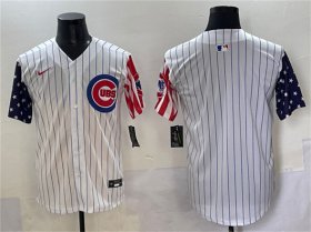 Men\'s Chicago Cubs Blank White Pinstripe 2025 Independence Day Vapor Premier Limited Stitched Baseball Jersey