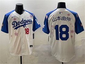 Men\'s Los Angeles Dodgers #18 Yoshinobu Yamamoto White Royal 2025 Tokyo Series Limited Stitched Baseball Jersey Cheap
