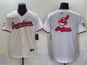 Cheap Men\'s Cleveland Guardians Team Big Logo White Home Limited Stitched Baseball Jersey
