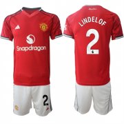 Cheap Men's Manchester United #2 Victor Lindelof 2025-26 Red Home Soccer Jersey Suit