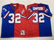 Men's Buffalo Bills #32 O.J. Simpson Blue Red Splite Throwback Stitched Jersey Cheap