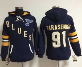 Wholesale Cheap St. Louis Blues #91 Vladimir Tarasenko Navy Blue Women\'s Old Time Heidi NHL Hoodie