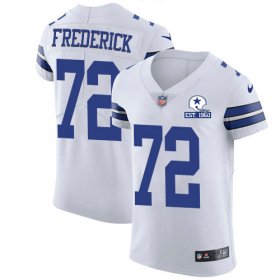 Wholesale Cheap Nike Cowboys #72 Travis Frederick White Men\'s Stitched With Established In 1960 Patch NFL New Elite Jersey