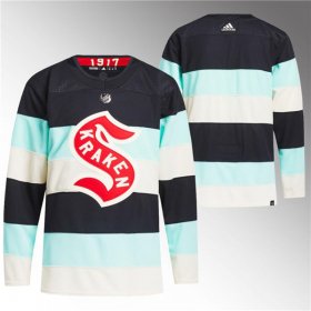 Cheap Men\'s Seattle Kraken Blank Deep Sea Blue 2024 Winter Classic Primegreen Stitched Jersey