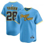 Men's Milwaukee Brewers #28 Andrew Vaughn Powder Blue City Connect Limited Stitched Baseball Jersey Cheap Wholesale