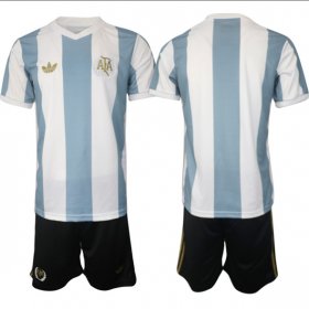 Men\'s Argentina Blank White Blue 2024-25 50th Anniversary Home Soccer Jersey Suit Cheap