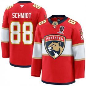 Men\'s Florida Panthers #88 Nate Schmidt Red Home 2025 Stanley Cup Champions Patch Stitched Jersey