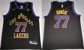 Cheap Men\'s Los Angeles Lakers #77 Luka Doncic Black 2025 Stitched Basketball Jersey