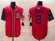 Cheap Men's New York Yankees #2 Derek Jeter Red American Style Limited Stitched Baseball Jersey