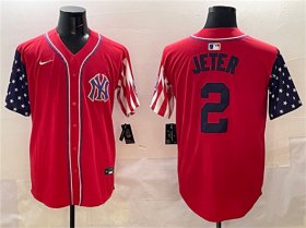 Cheap Men\'s New York Yankees #2 Derek Jeter Red American Style Limited Stitched Baseball Jersey