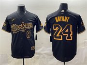 Cheap Men's Los Angeles Dodgers Front #8 Back #24 Kobe Bryant Black With KB Patch Stitched Jersey