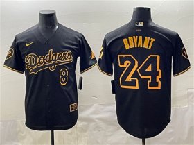 Cheap Men\'s Los Angeles Dodgers Front #8 Back #24 Kobe Bryant Black With KB Patch Stitched Jersey