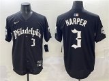 Men's Philadelphia Phillies #3 Bryce Harper Black Gothic Vapor Limited Stitched Jersey Cheap