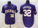 Cheap Men's LSU Tigers #32 Kade Anderson Purple 2025 World Series & SEC Patch Stitched Baseball Jersey
